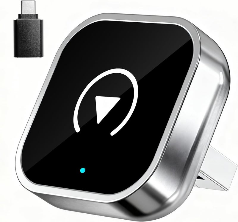 Promoterk محول وايرلس CarPlay و Android Auto، تصميم ألمنيوم فائق الصغر مع تقنية النطاق المزدوج، متوافق مع USB-C/USB-A للمركبات التي تدعم CarPlay السلكي - Image 1